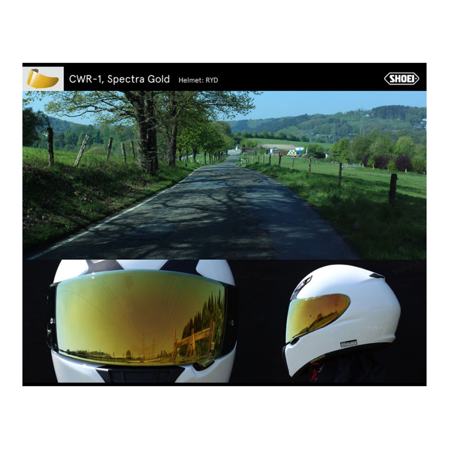 Shoei Visor NXR Ryd (X-Spirit 3 CWR-1) with Pin - Spectra Gold